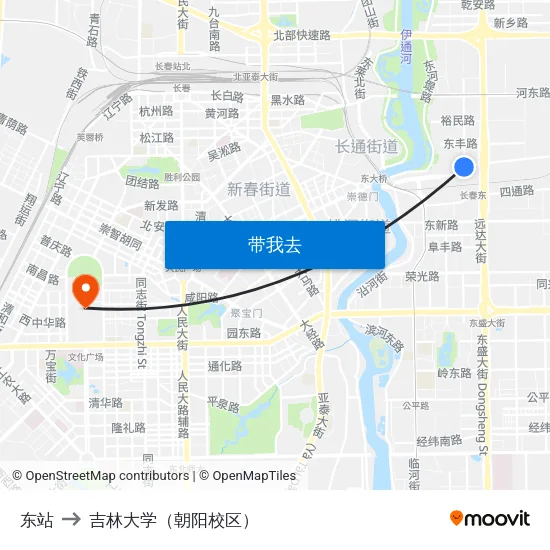 东站 to 吉林大学（朝阳校区） map