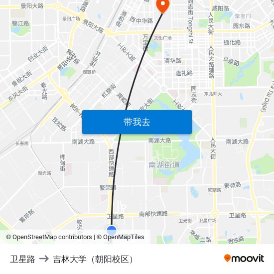 卫星路 to 吉林大学（朝阳校区） map