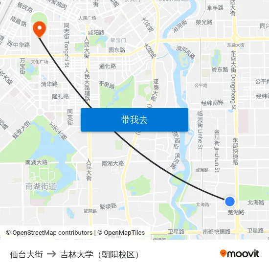 仙台大街 to 吉林大学（朝阳校区） map