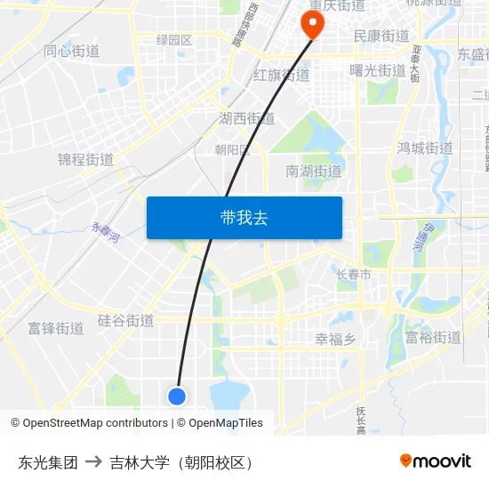 东光集团 to 吉林大学（朝阳校区） map