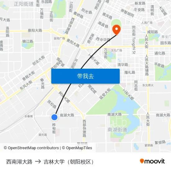 西南湖大路 to 吉林大学（朝阳校区） map
