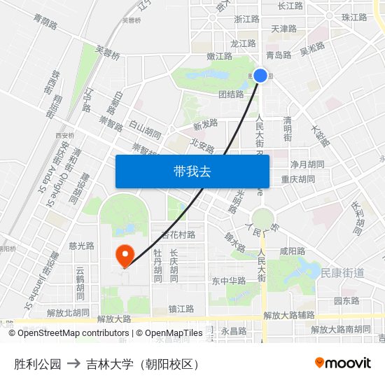 胜利公园 to 吉林大学（朝阳校区） map