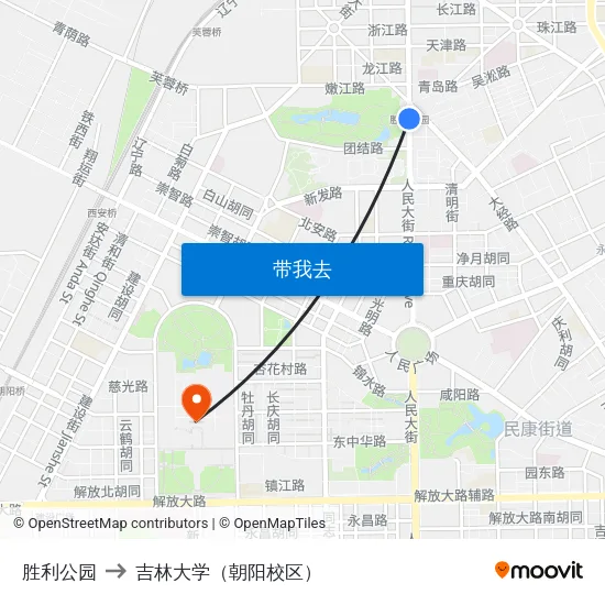 胜利公园 to 吉林大学（朝阳校区） map