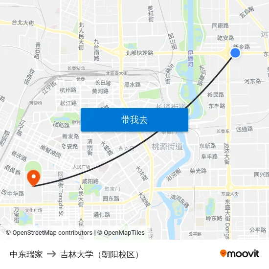 中东瑞家 to 吉林大学（朝阳校区） map