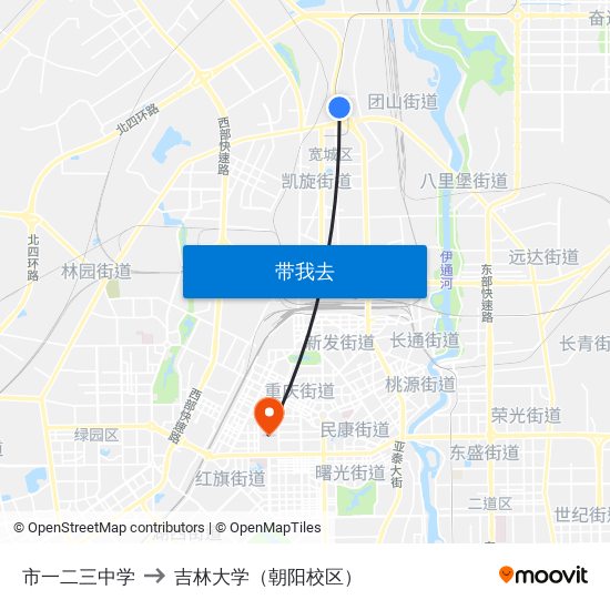 市一二三中学 to 吉林大学（朝阳校区） map