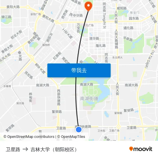 卫星路 to 吉林大学（朝阳校区） map