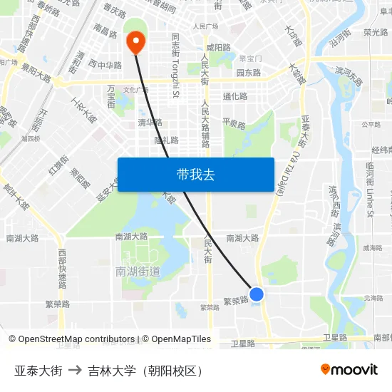 亚泰大街 to 吉林大学（朝阳校区） map