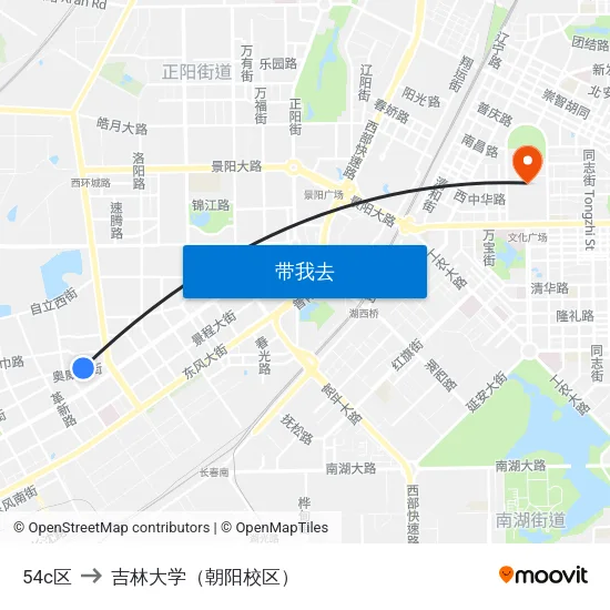 54c区 to 吉林大学（朝阳校区） map