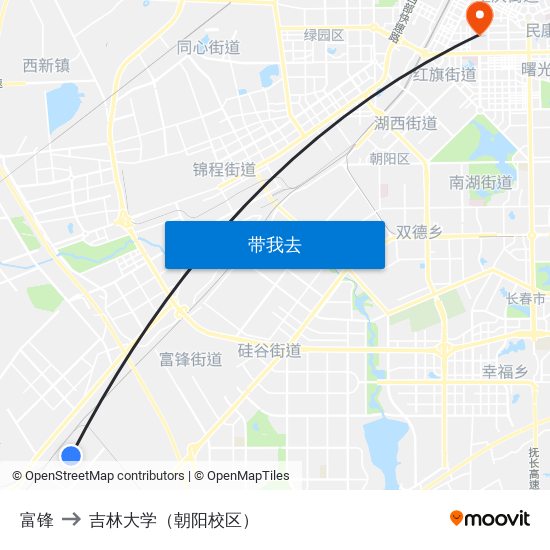 富锋 to 吉林大学（朝阳校区） map