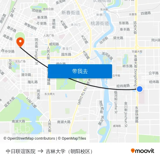 中日联谊医院 to 吉林大学（朝阳校区） map