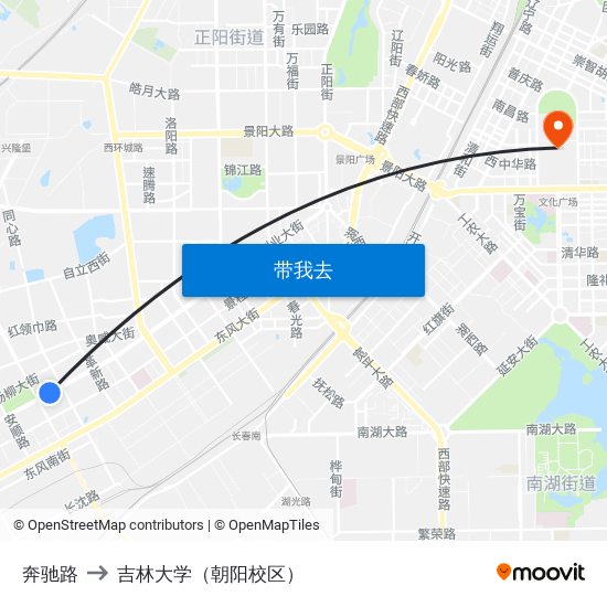 奔驰路 to 吉林大学（朝阳校区） map