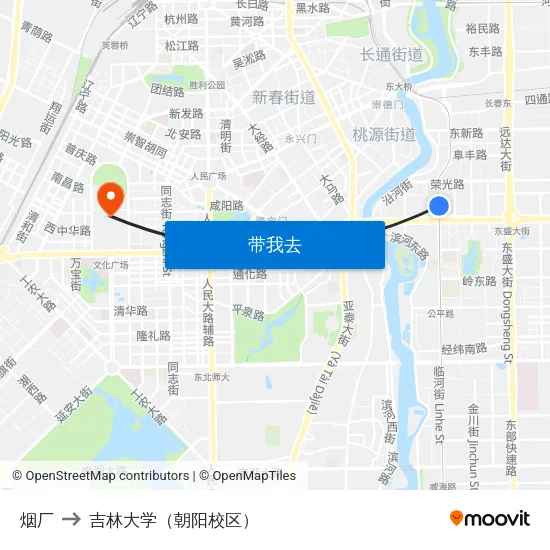 烟厂 to 吉林大学（朝阳校区） map
