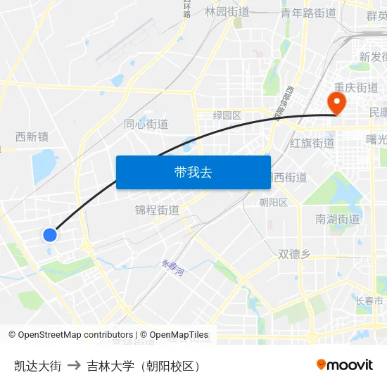 凯达大街 to 吉林大学（朝阳校区） map