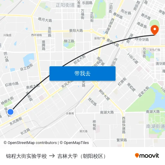 锦程大街实验学校 to 吉林大学（朝阳校区） map