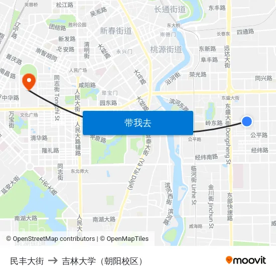 民丰大街 to 吉林大学（朝阳校区） map