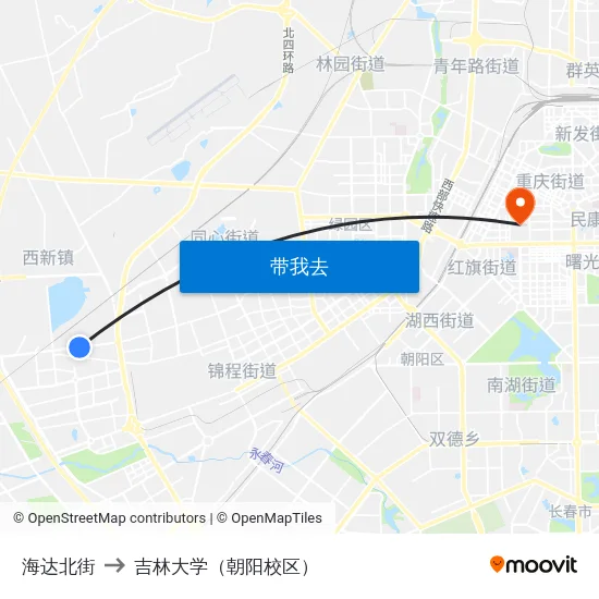 海达北街 to 吉林大学（朝阳校区） map