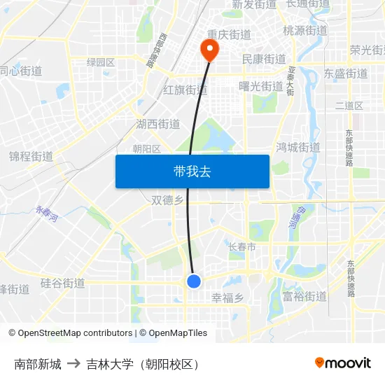 南部新城 to 吉林大学（朝阳校区） map