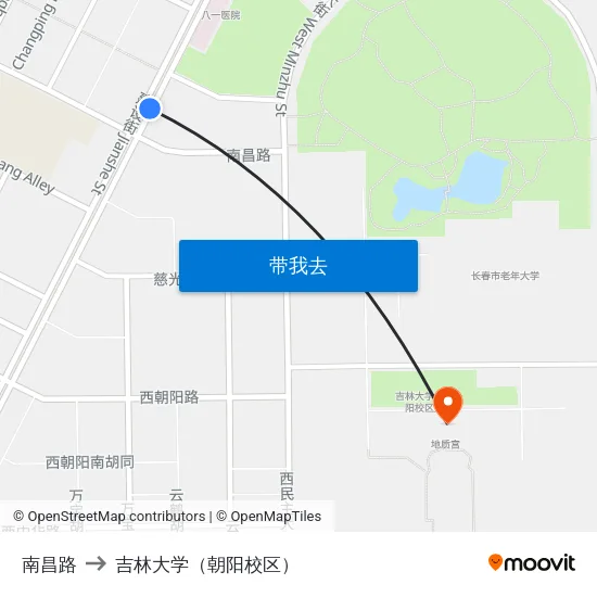 南昌路 to 吉林大学（朝阳校区） map