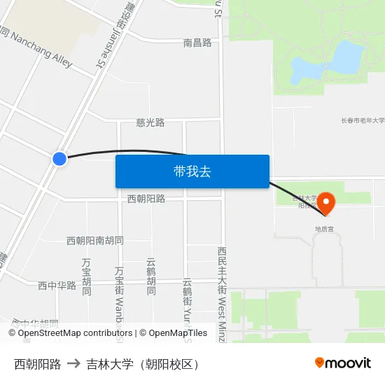 西朝阳路 to 吉林大学（朝阳校区） map
