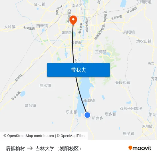 后孤榆树 to 吉林大学（朝阳校区） map