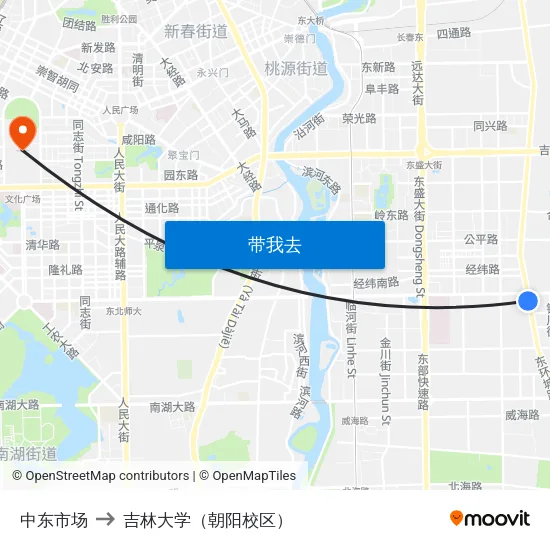 中东市场 to 吉林大学（朝阳校区） map