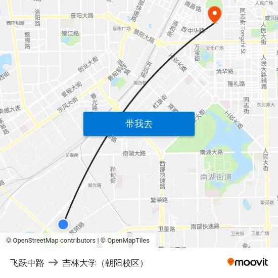 飞跃中路 to 吉林大学（朝阳校区） map