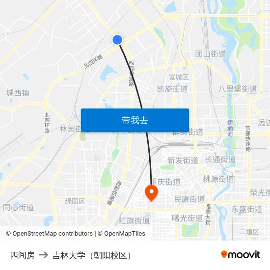 四间房 to 吉林大学（朝阳校区） map