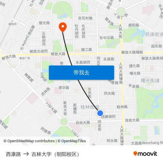 西康路 to 吉林大学（朝阳校区） map