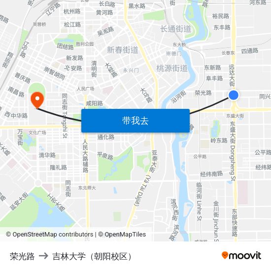 荣光路 to 吉林大学（朝阳校区） map