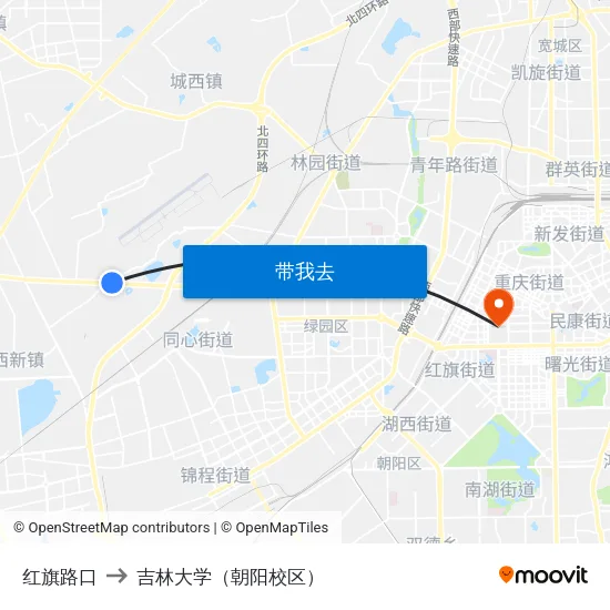 红旗路口 to 吉林大学（朝阳校区） map