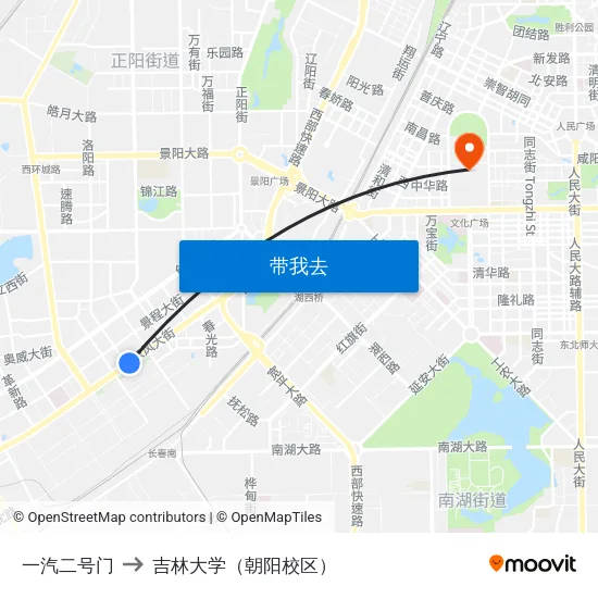 一汽二号门 to 吉林大学（朝阳校区） map