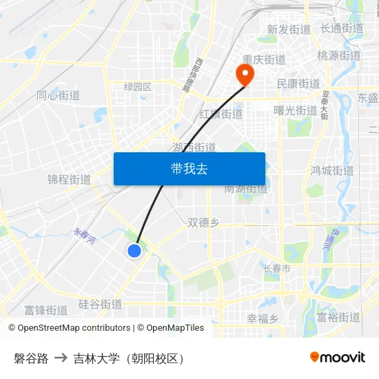 磐谷路 to 吉林大学（朝阳校区） map
