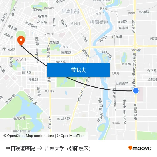 中日联谊医院 to 吉林大学（朝阳校区） map