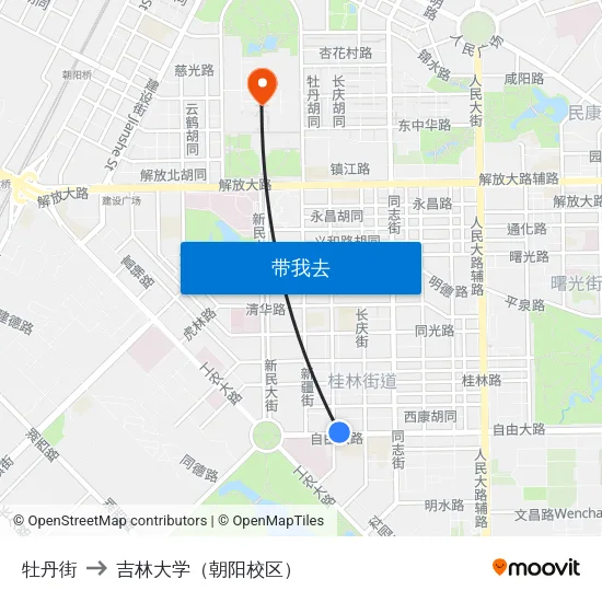 牡丹街 to 吉林大学（朝阳校区） map