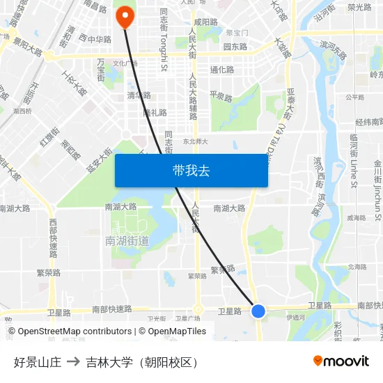 好景山庄 to 吉林大学（朝阳校区） map