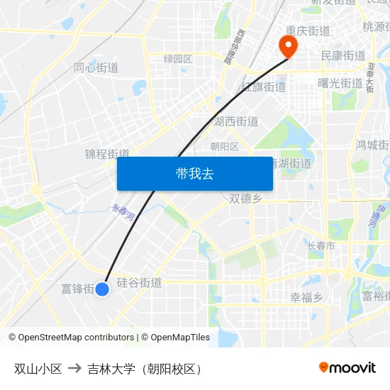 双山小区 to 吉林大学（朝阳校区） map