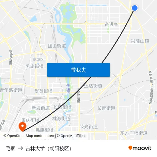 毛家 to 吉林大学（朝阳校区） map