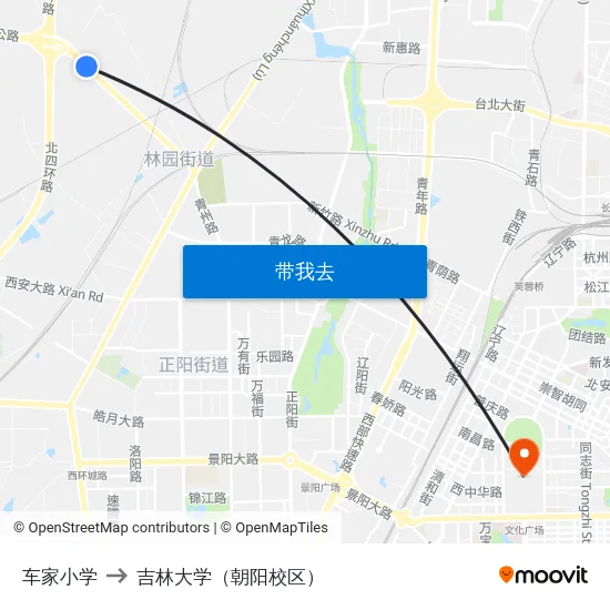 车家小学 to 吉林大学（朝阳校区） map