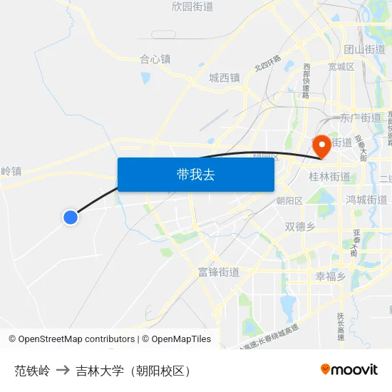 范铁岭 to 吉林大学（朝阳校区） map