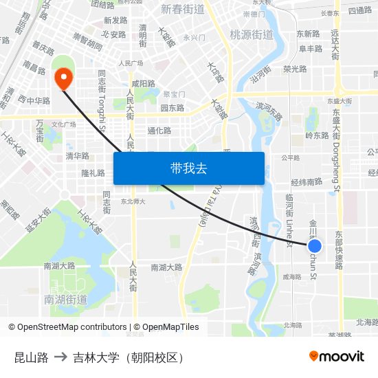 昆山路 to 吉林大学（朝阳校区） map