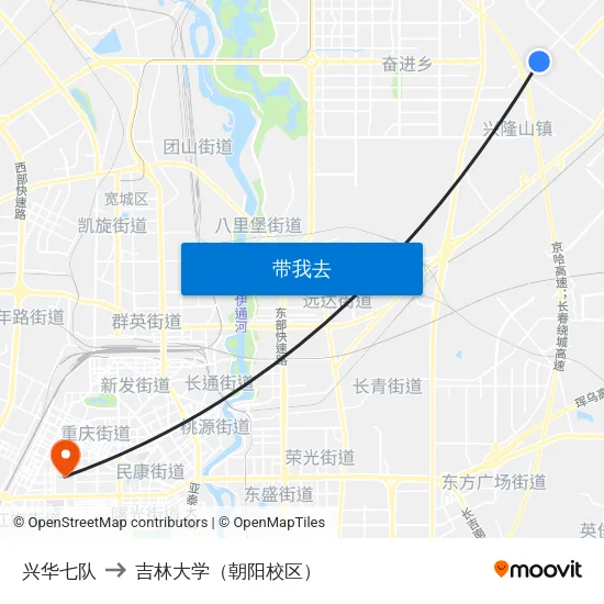 兴华七队 to 吉林大学（朝阳校区） map