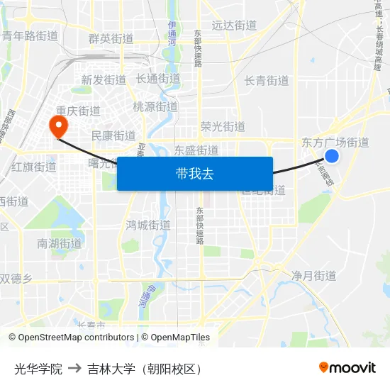 光华学院 to 吉林大学（朝阳校区） map