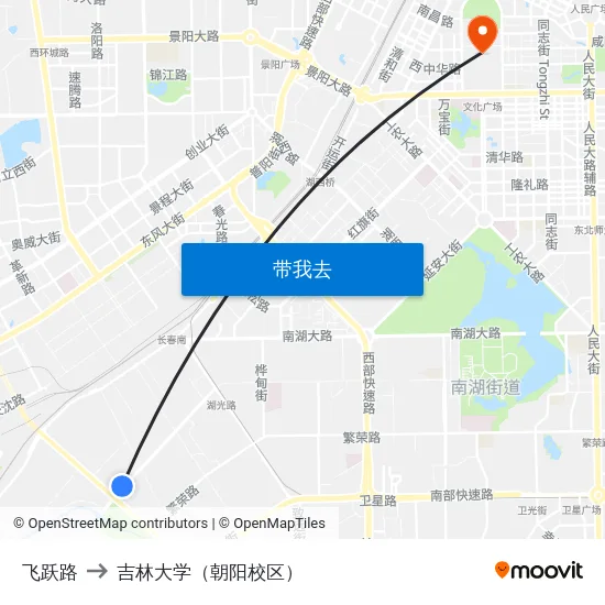 飞跃路 to 吉林大学（朝阳校区） map