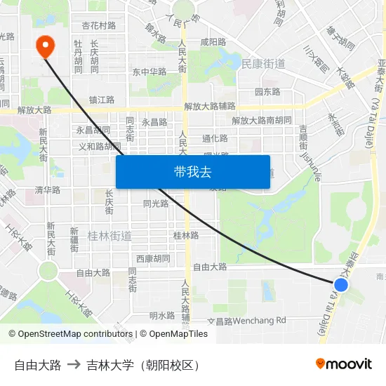 自由大路 to 吉林大学（朝阳校区） map