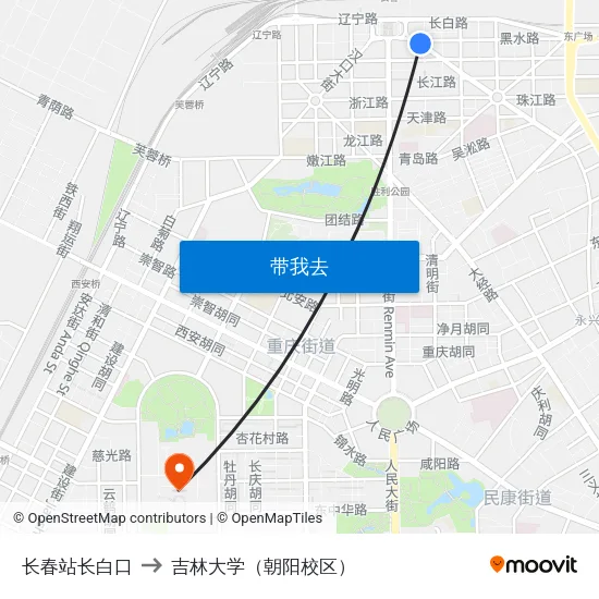 长春站长白口 to 吉林大学（朝阳校区） map