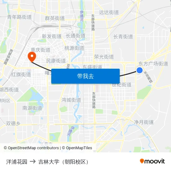 洋浦花园 to 吉林大学（朝阳校区） map