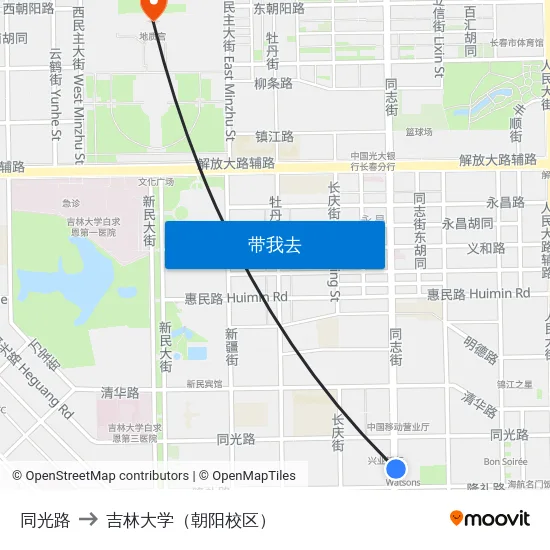 同光路 to 吉林大学（朝阳校区） map