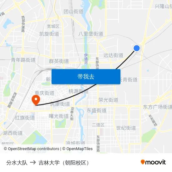 分水大队 to 吉林大学（朝阳校区） map