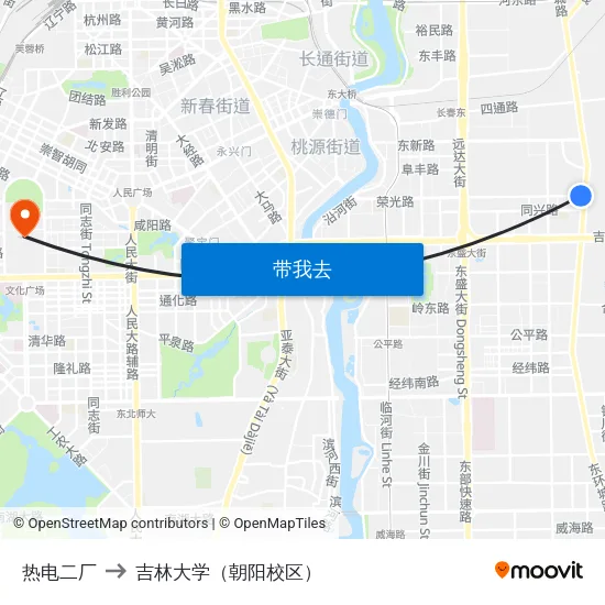 热电二厂 to 吉林大学（朝阳校区） map