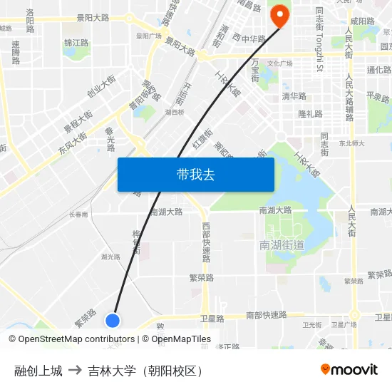 融创上城 to 吉林大学（朝阳校区） map